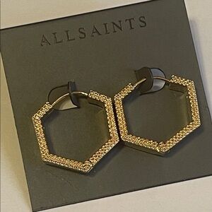 All Saints Gold Hexagon Earrings